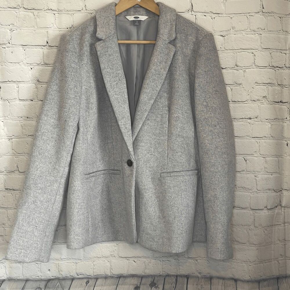 Old Navy Women’s Gray‎ Wool Blend Suit Jacket One Button Faux Pockets size large